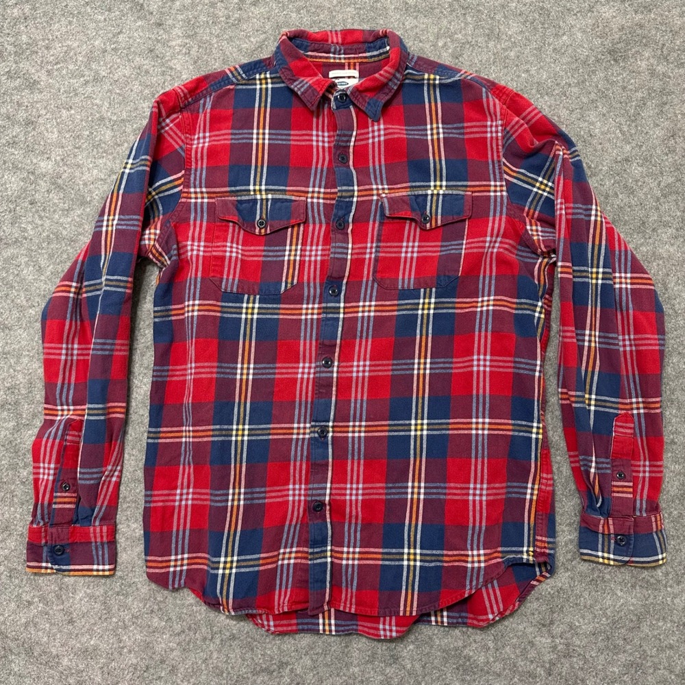 Old Navy Flannel Shirt Mens Size L Tall Red Plaid Long Sleeve Regular Fit Cotton